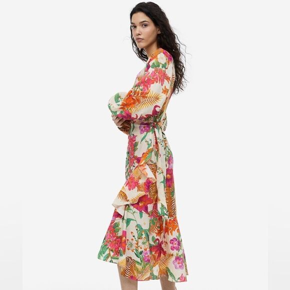 H&M Floral Wrap Viscose Dress New - Picture 7 of 12